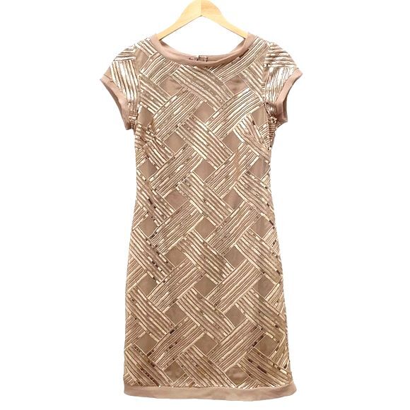 Eliza J Lattice Pattern Sequin Sheath Dress Rose Gold Taupe Women’s Size 6 - Picture 4 of 16